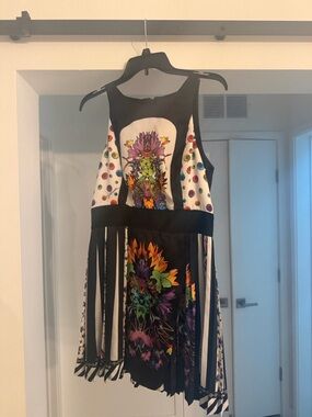 Just Cavalli Black Dress with Multicolor Floral Panels